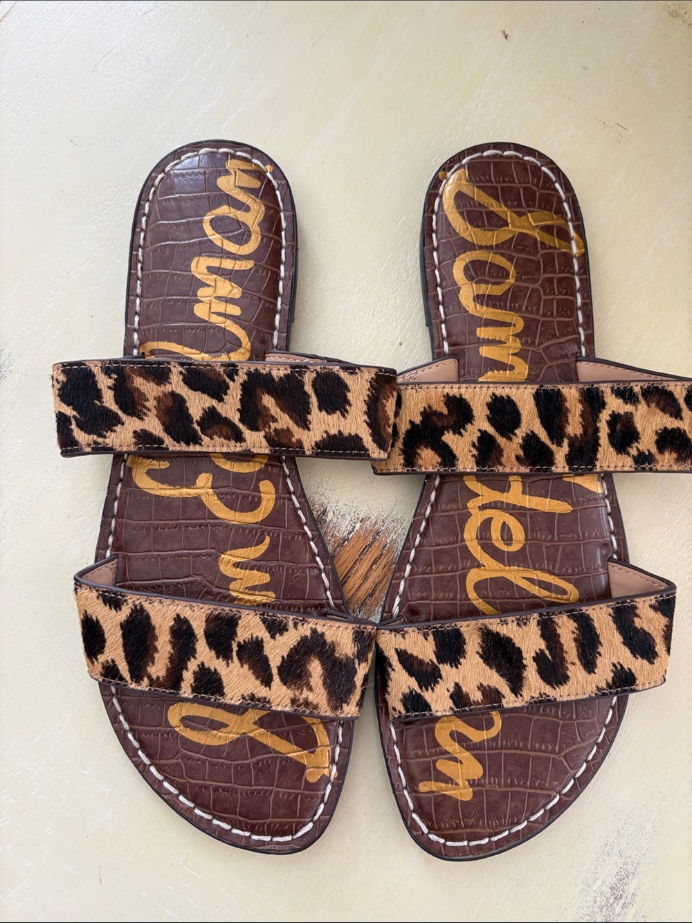 Sam Edelman Gala Suede Slide Sandals Cheetah Calf hair Double Strap Womens 9.5
